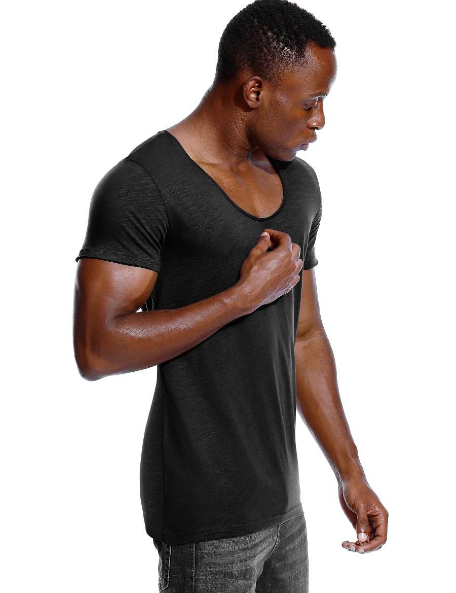 Scoop Neck T Shirt for Men Low - Undershirt Crew Neck 评论和价格