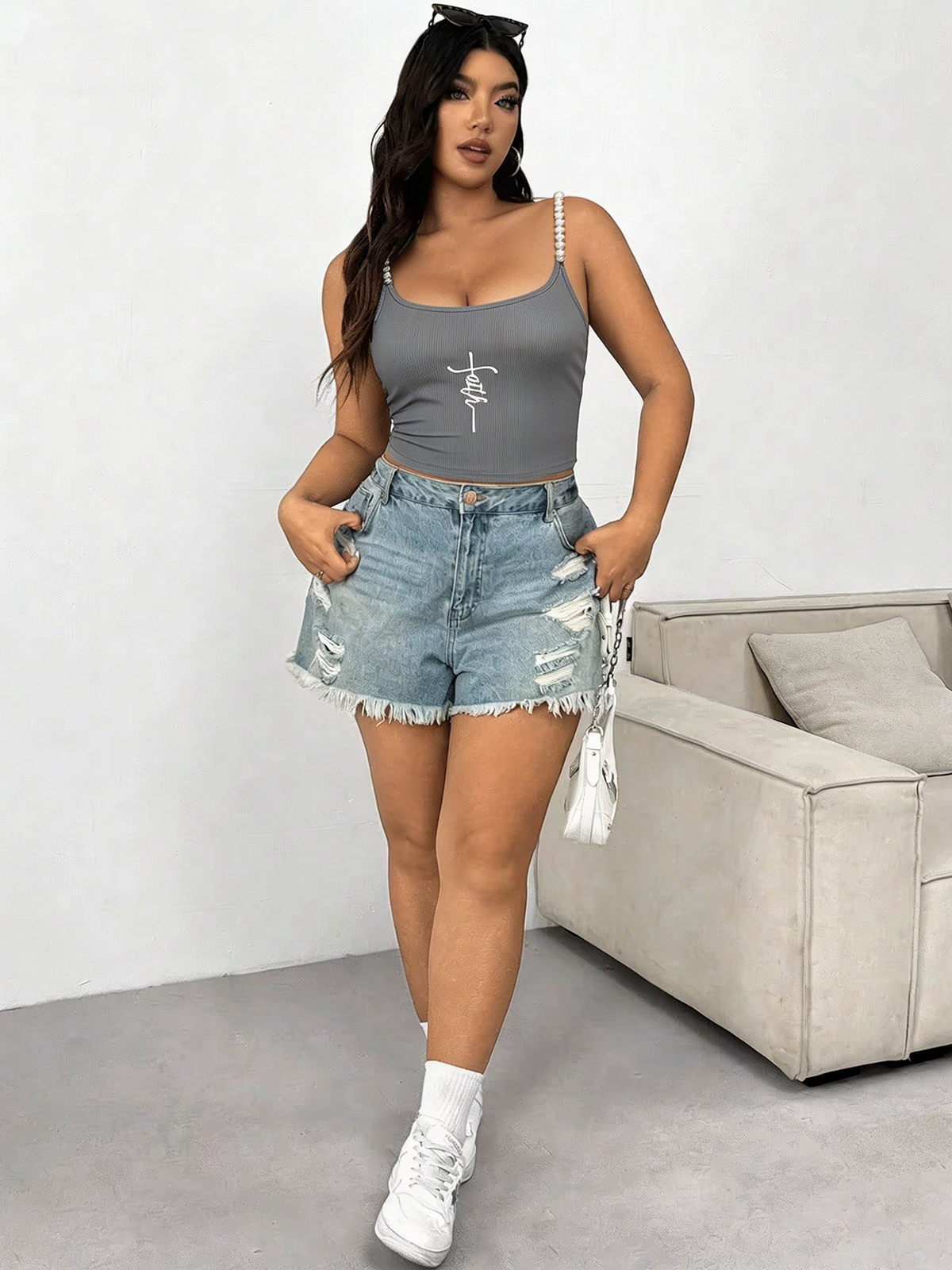Plus Size Square Neck Pearl St - Tank Top Ribbed 评论和价格